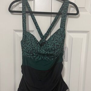NWT Green Leopard Print One-Piece Swimsuit